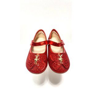 Girls Red Ballet Flats, Cute Baby Toddler Sparkly Butterfly Shoes, Size 7, New